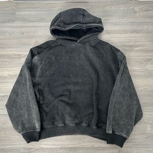 Washed Black Oversized Cropped Hoodie